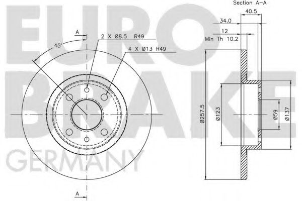 Тормозной диск EURODEAL AUTOPARTS 581