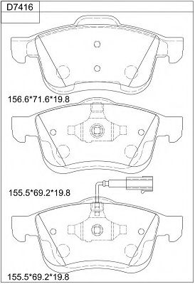 Комплект тормозных колодок, дисковый тормоз ASIMCO KD7416