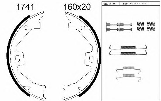 Комплект тормозных колодок, стояночная тормозная система BSF 01741K