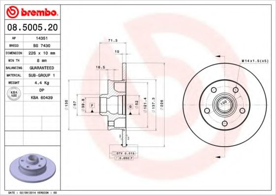 Тормозной диск BREMBO 08.5005.20