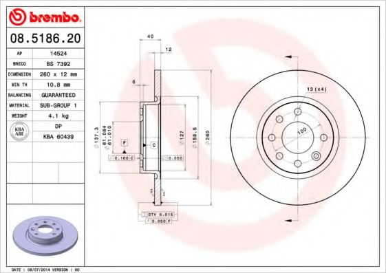 Тормозной диск BREMBO 08.5186.20