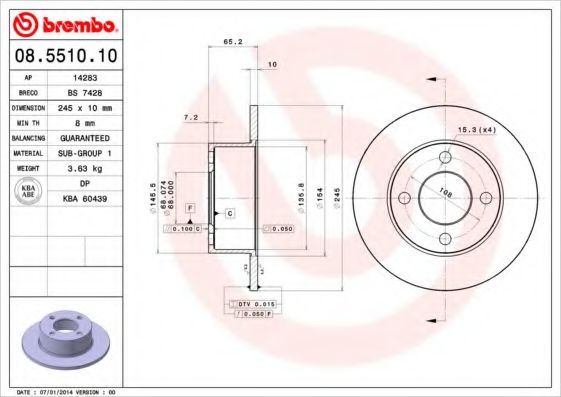 Тормозной диск BREMBO 08.5510.10