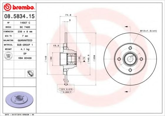 Тормозной диск BREMBO 08.5834.15