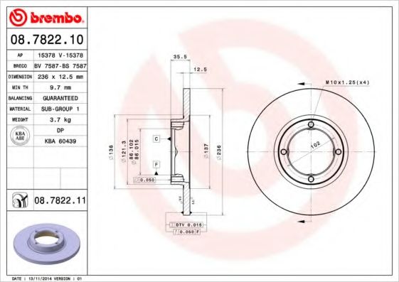 Тормозной диск BREMBO 08.7822.10