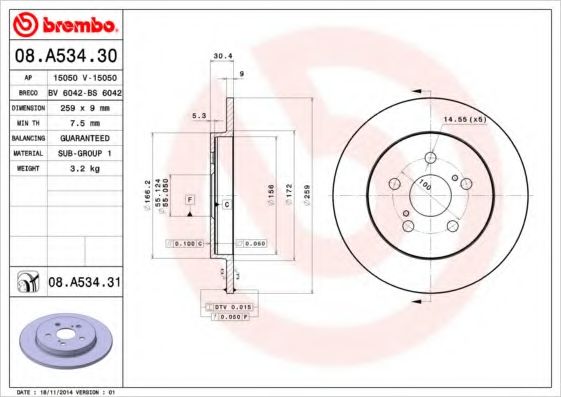 Тормозной диск BREMBO 08.A534.30